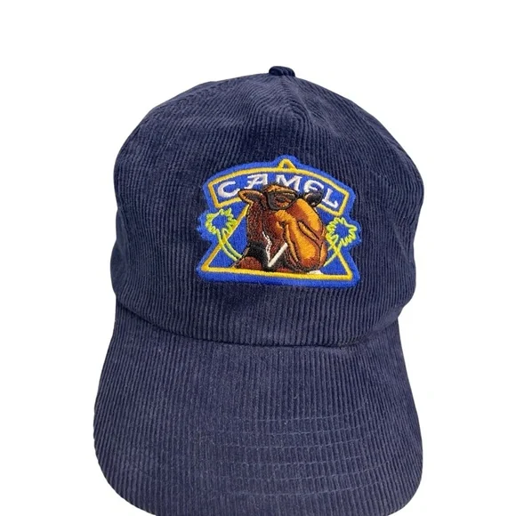 Joe Camel vintage navy blue corduroy embroidered adult adjustable Snap back cap